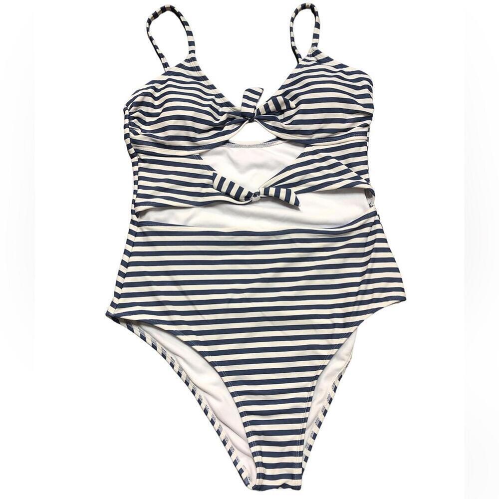 Sugar Coast Women’s Swimsuit One Piece Striped Ties Adjustable Straps High Cut
